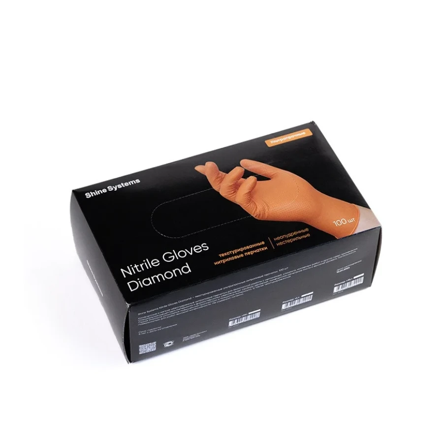 Текстурированные ультрапрочные нитриловые перчатки Nitrile Gloves Diamond, M, 100 шт. / Shine Systems - фото